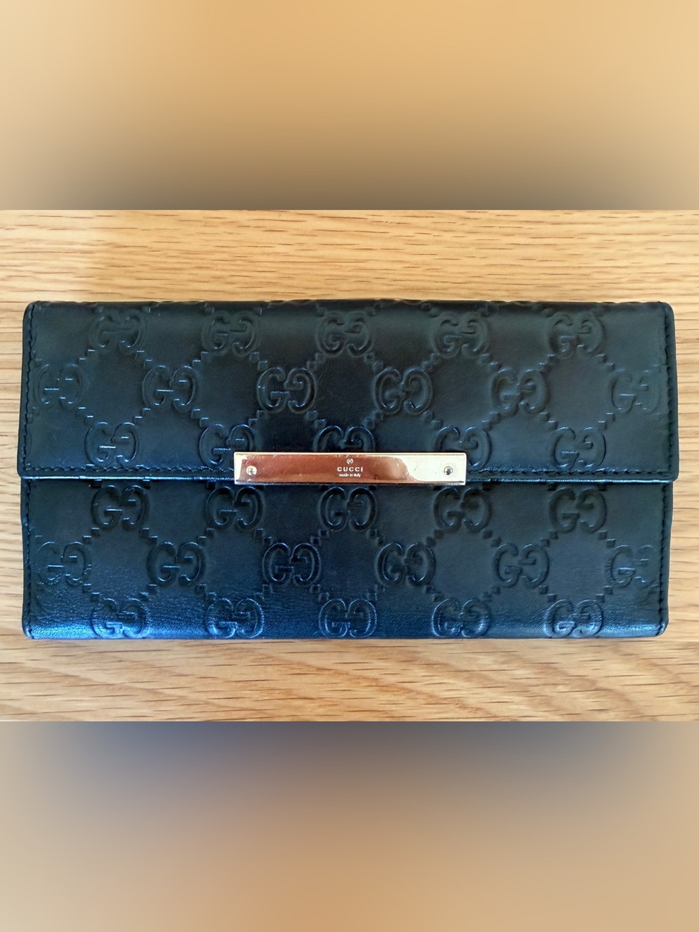 Gucci Guccissima Leather Metal Bar Continental Wallet Black